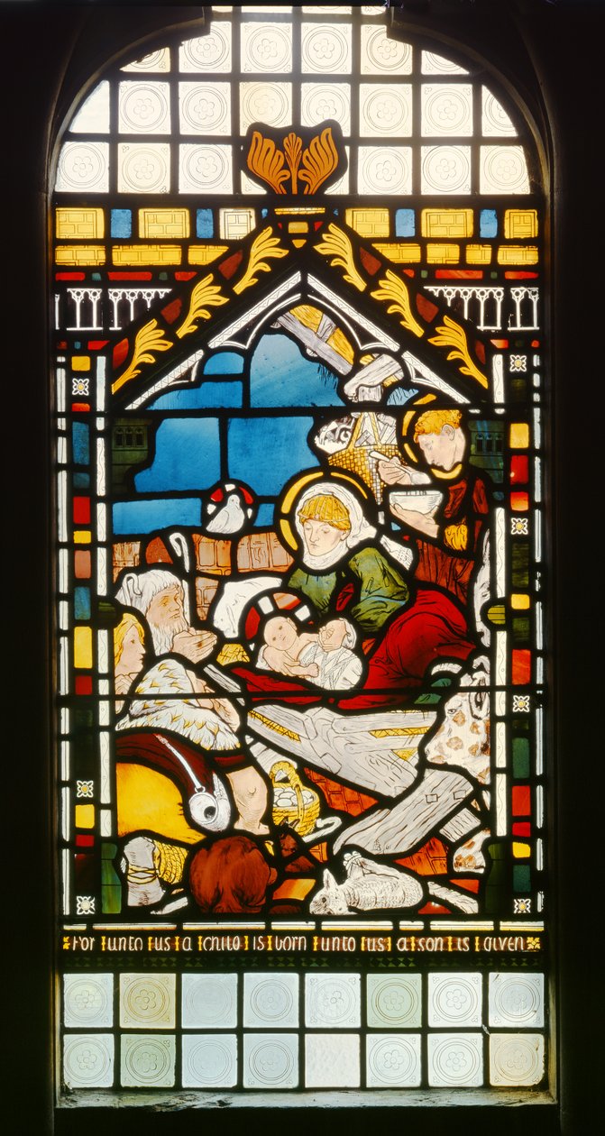 Syntymä, 1861 (lasimaalaus) tekijältä Ford Madox Brown