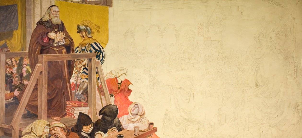 Wycliffe oikeudenkäynnissä, 1893. tekijältä Ford Madox Brown