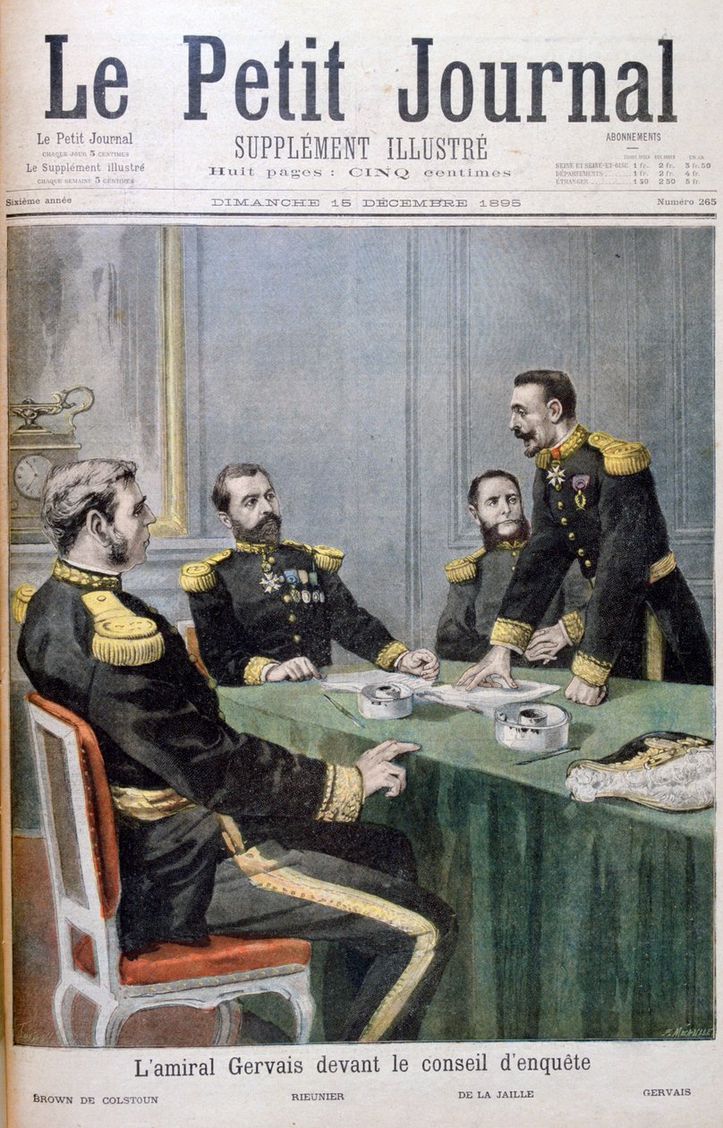 Amiraali Gervais tutkintalautakunnan edessä, 1895 tekijältä Fortuné Méaulle