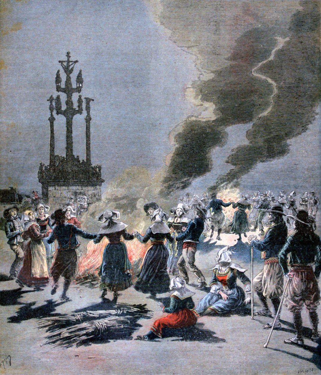 Bretagnen kesäpäivänseisauksen kunniaksi sytytyt kokot 1893 tekijältä Fortuné Méaulle