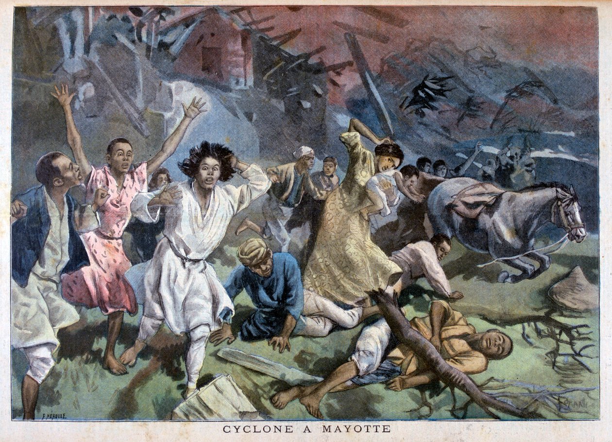 Sykloni Mayottessa, 1898. tekijältä Fortuné Méaulle