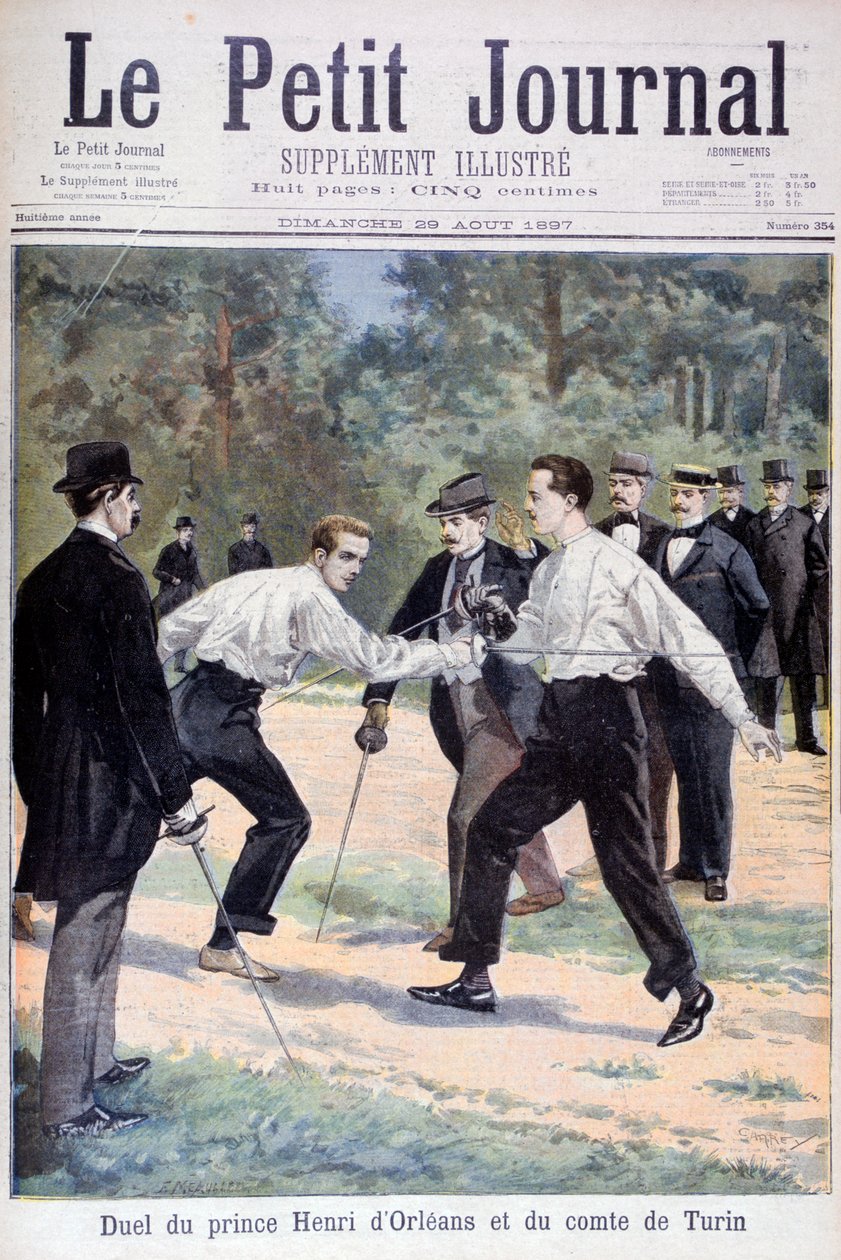 Prinssi Henri dOrleansin ja Comte de Torinon kaksintaistelu, 1897 tekijältä Fortuné Méaulle