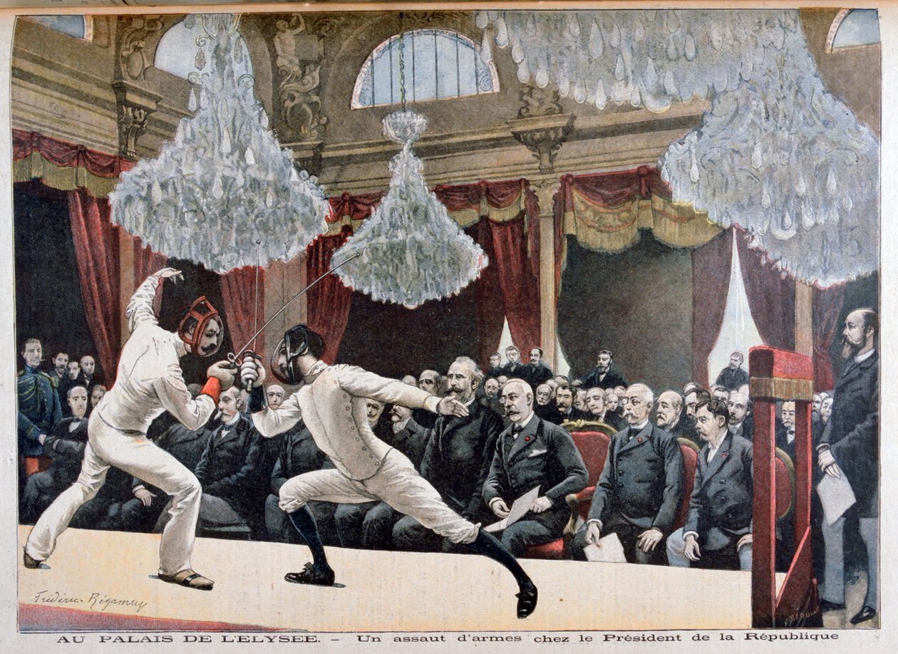Miekkailu tasavallan presidentin edessä, Palais de lÉlysée, 1895 tekijältä Fortuné Méaulle