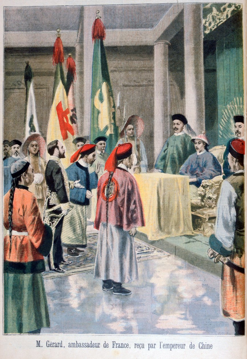 Ranskan suurlähettiläs Gérard ennen Kiinan Guangxun keisaria, 1895 tekijältä Fortuné Méaulle