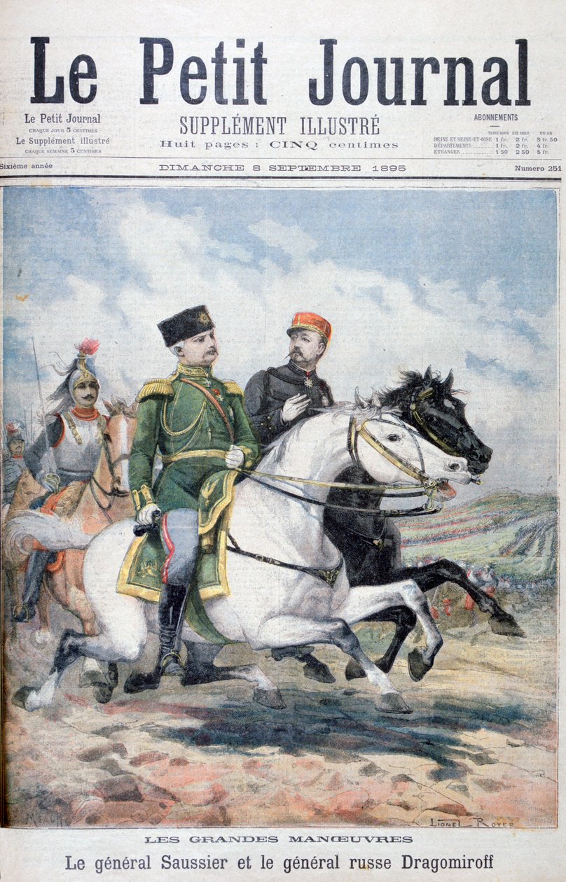 Ranskalainen kenraali Saussier ja venäläinen kenraali Dragomirov, 1895 tekijältä Fortuné Méaulle