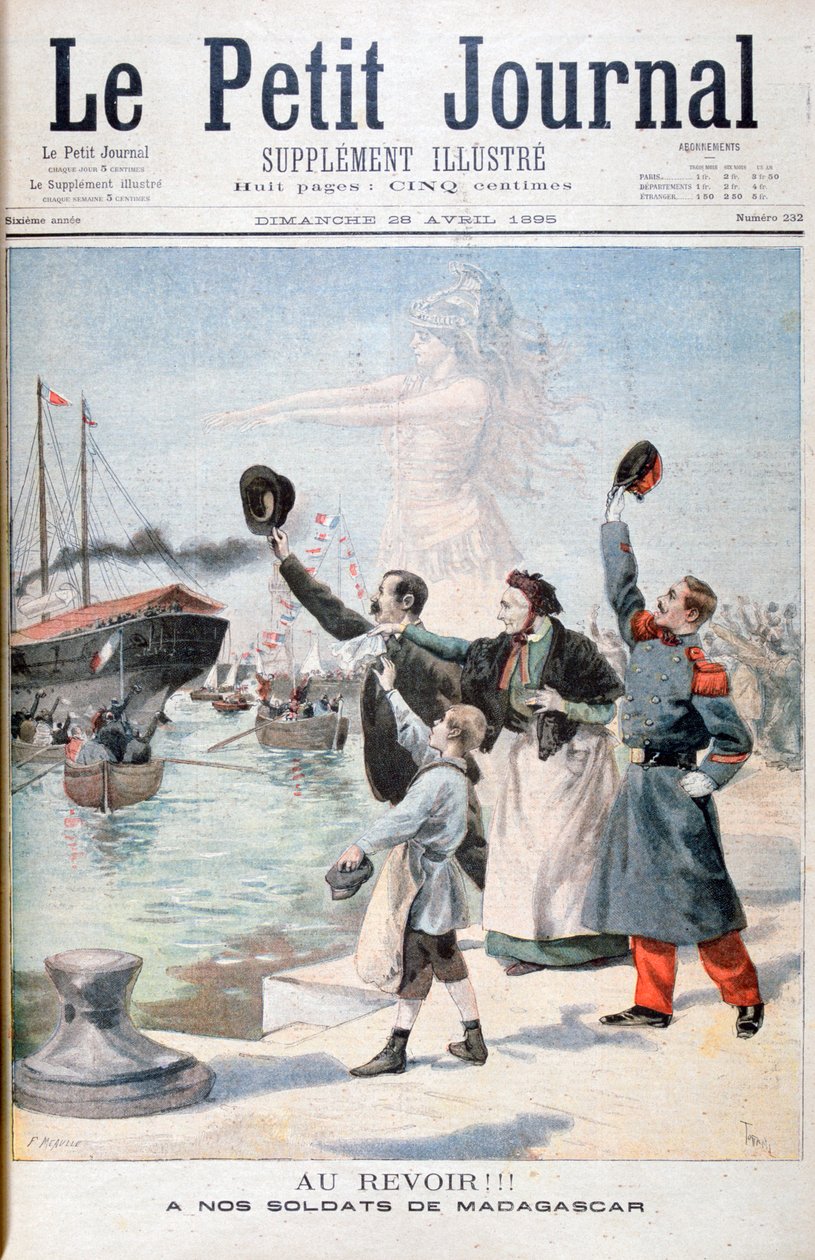 Hyvästi!!, ranskalaiset sotilaat matkalla Madagaskarille, 1895 tekijältä Fortuné Méaulle