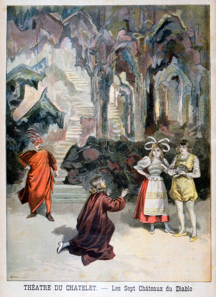 Paholaisen seitsemän linnaa -esitys, Theater du Chatelet, Pariisi, 1896 tekijältä Fortuné Méaulle