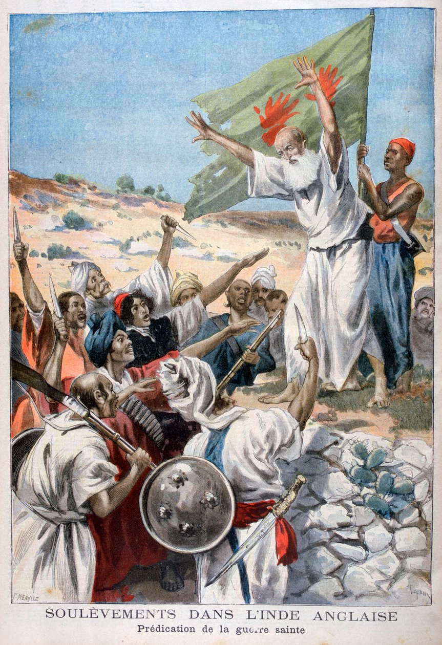 Saarnataan pyhää sotaa kansannousun aikana Britti-Intiassa, 1897 tekijältä Fortuné Méaulle