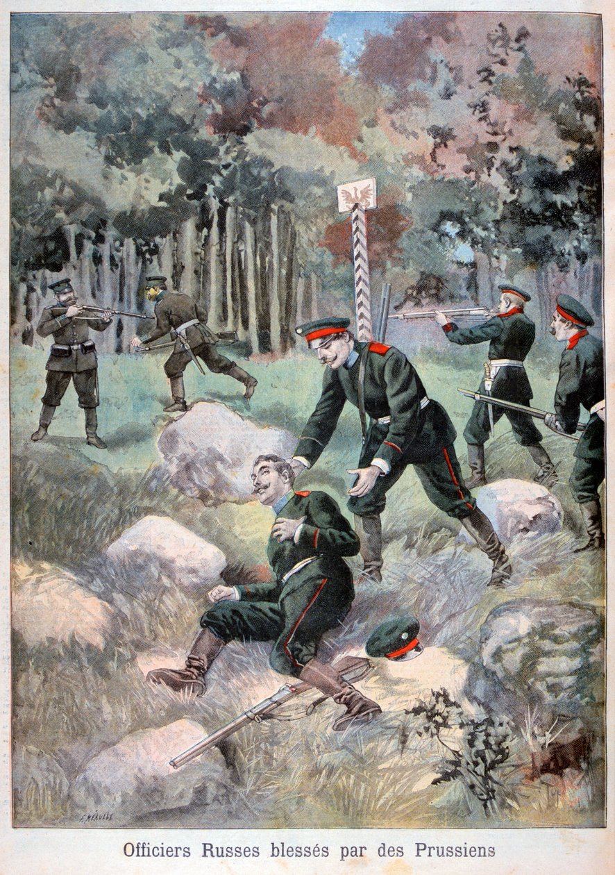 Preussilaisten haavoittama venäläinen upseeri, Venäjän raja, 1898 tekijältä Fortuné Méaulle