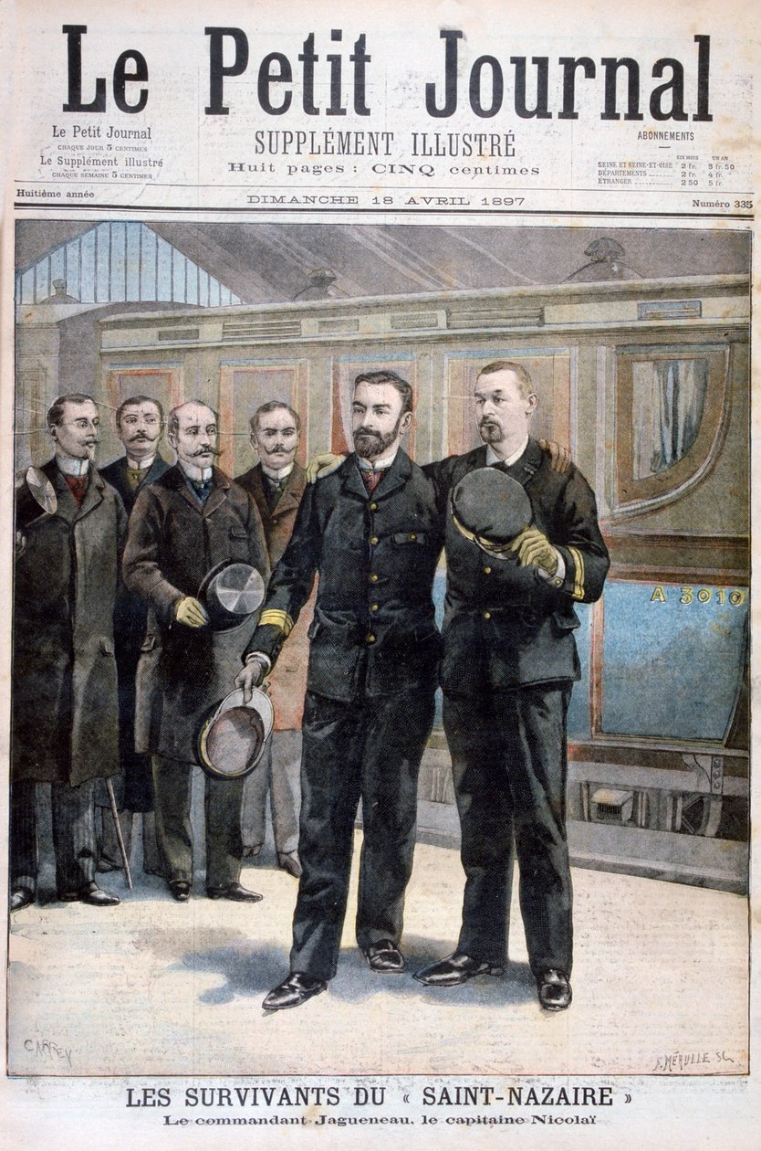 Saint Nazairen kaupungin eloonjääneet, komentaja Jagueneau ja kapteeni Nicolai, 1897 tekijältä Fortuné Méaulle