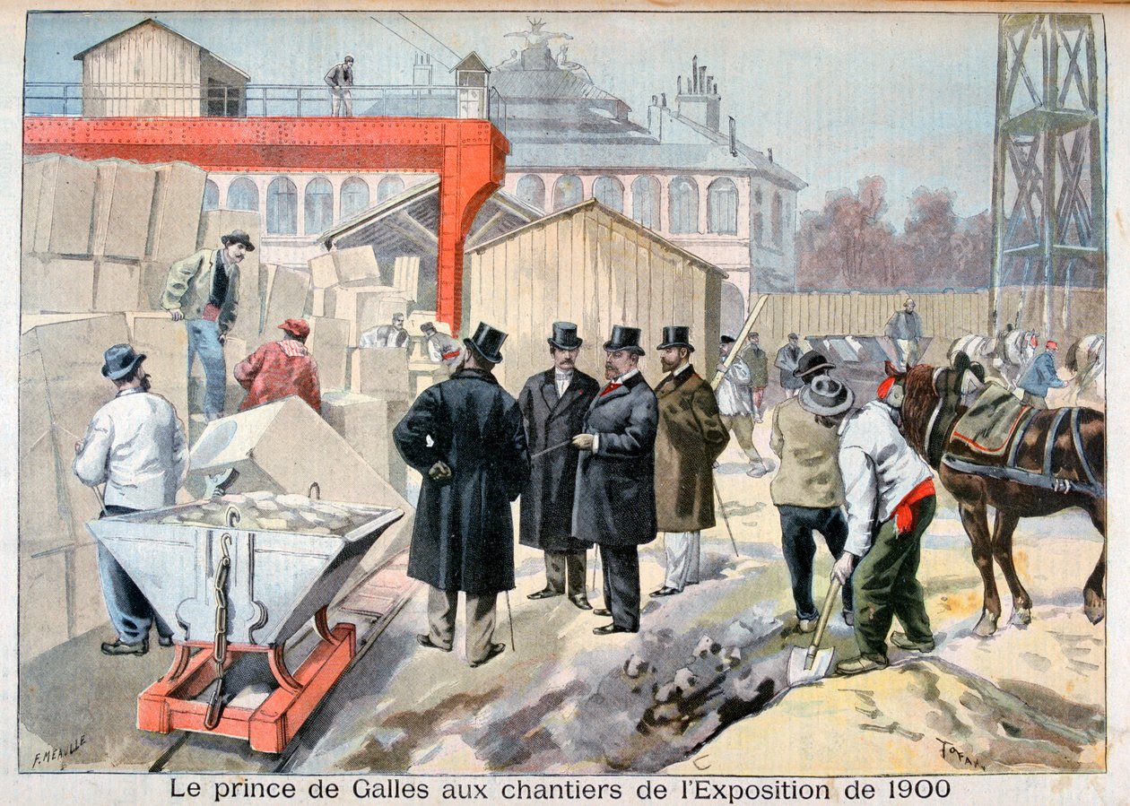 Walesin prinssi vierailee Exposition Universelle of 1900 -näyttelyn rakennustyömailla Pariisissa 1898 tekijältä Fortuné Méaulle