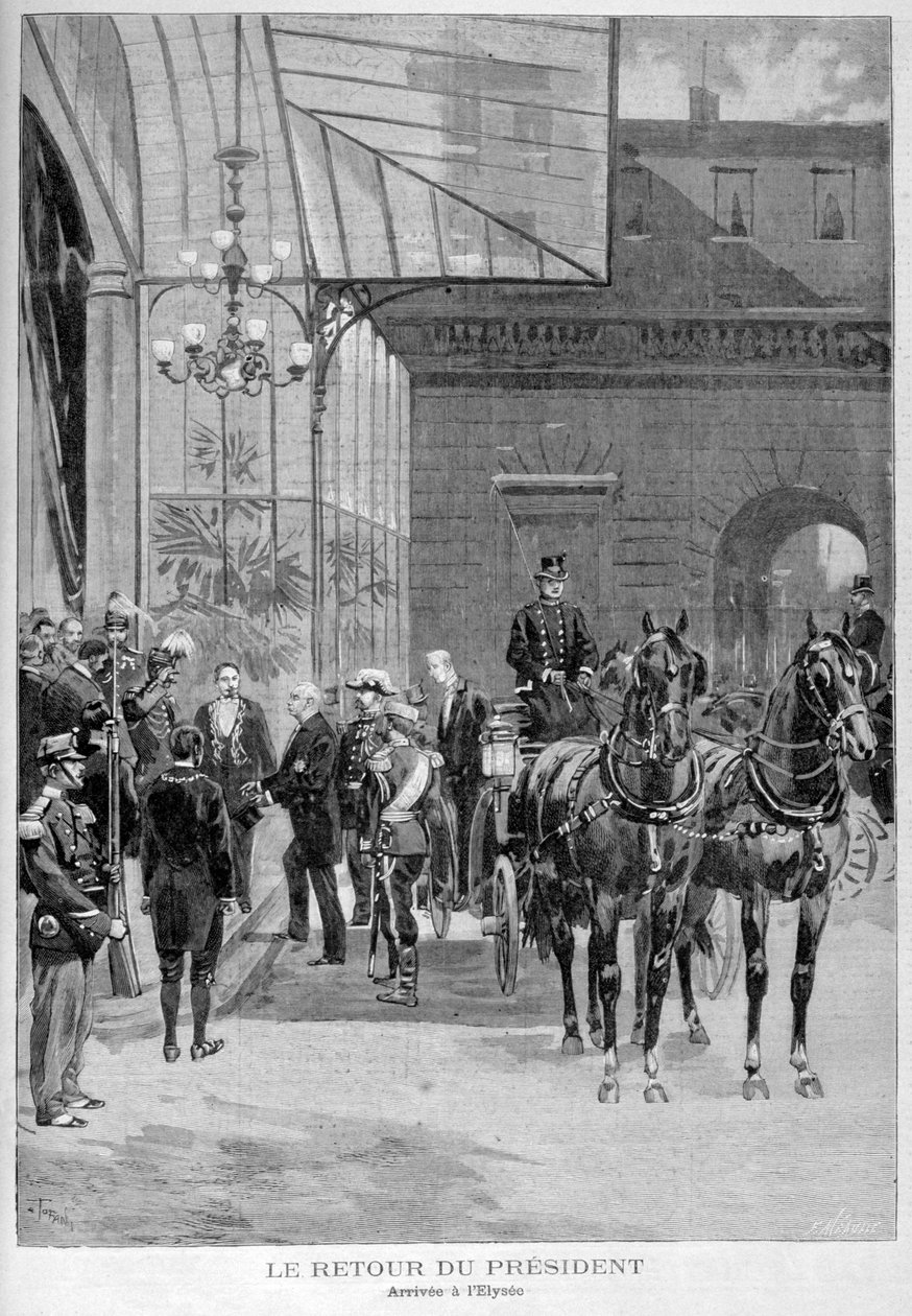 Ranskan presidentin Felix Fauren paluu Pariisiin Venäjän-vierailunsa jälkeen vuonna 1897 tekijältä Fortuné Méaulle
