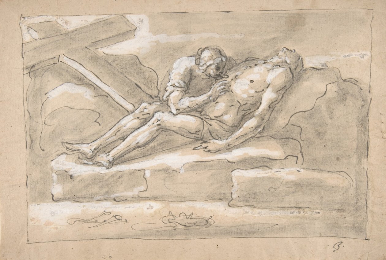 Kuollut Kristus, jota sivuhaavaansa kunnioittava Magdalen suree., 1787-1863. tekijältä Fortunato Duranti