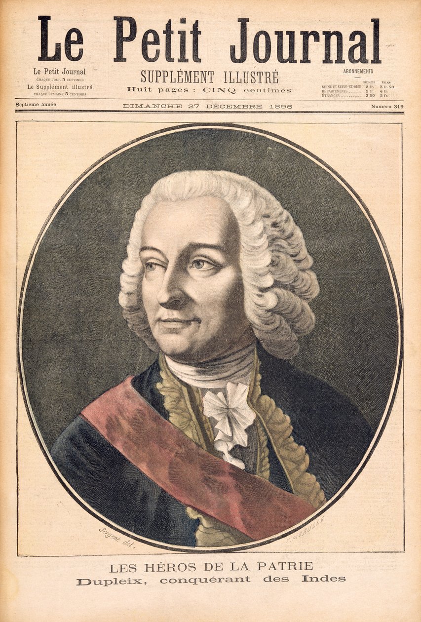 Joseph Francois Dupleixin (1697-1763) muotokuva, kuvitus "Le Petit Journalista", 27. joulukuuta 1896 tekijältä Fortune Louis Meaulle