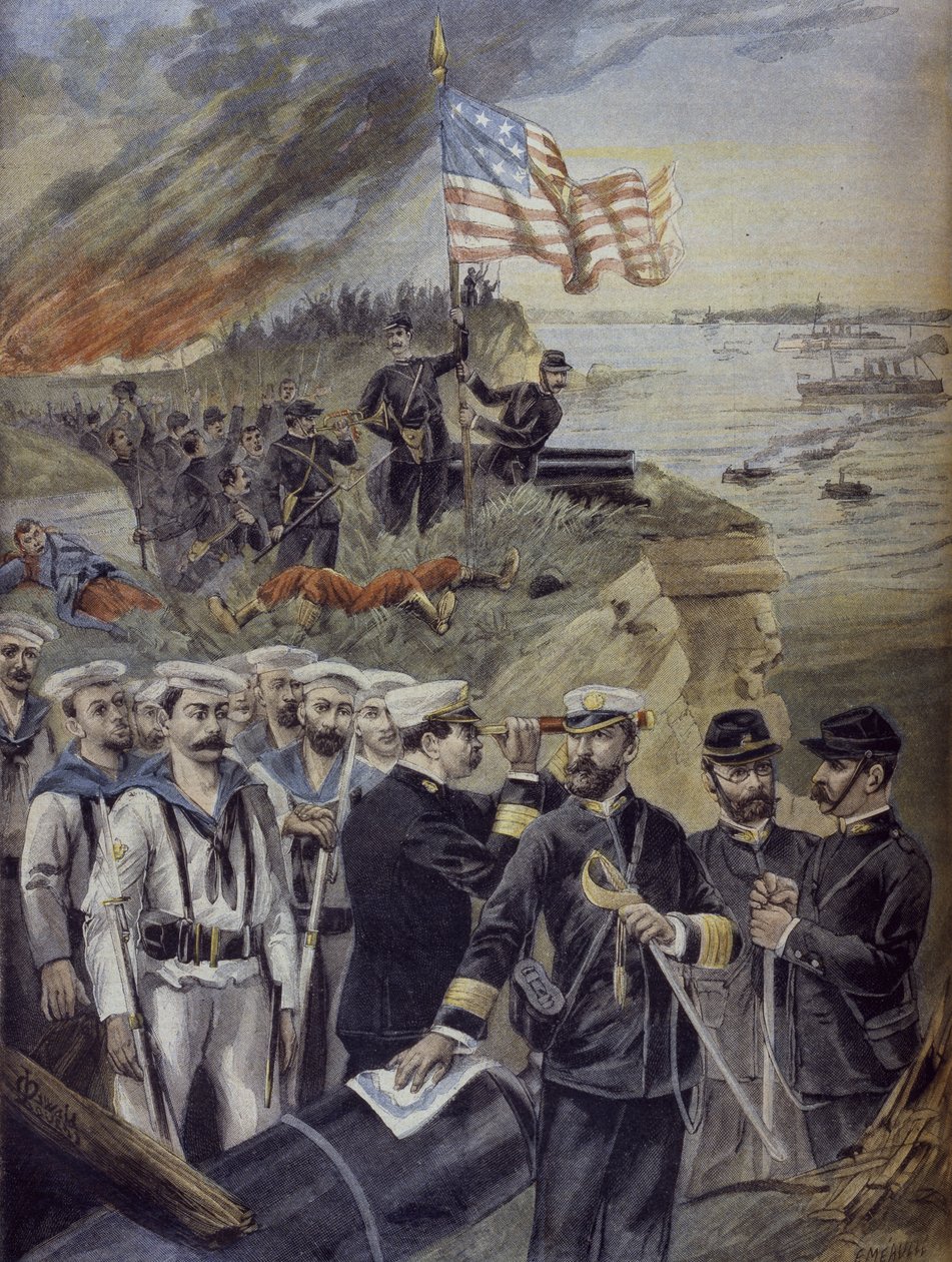 Espanjan ja Amerikan sota, maihinnousu Guantánamossa, Kuubassa, kuva Le Petit Journalista, Supplement illustre, 3. heinäkuuta 1898 tekijältä Fortune Louis Meaulle