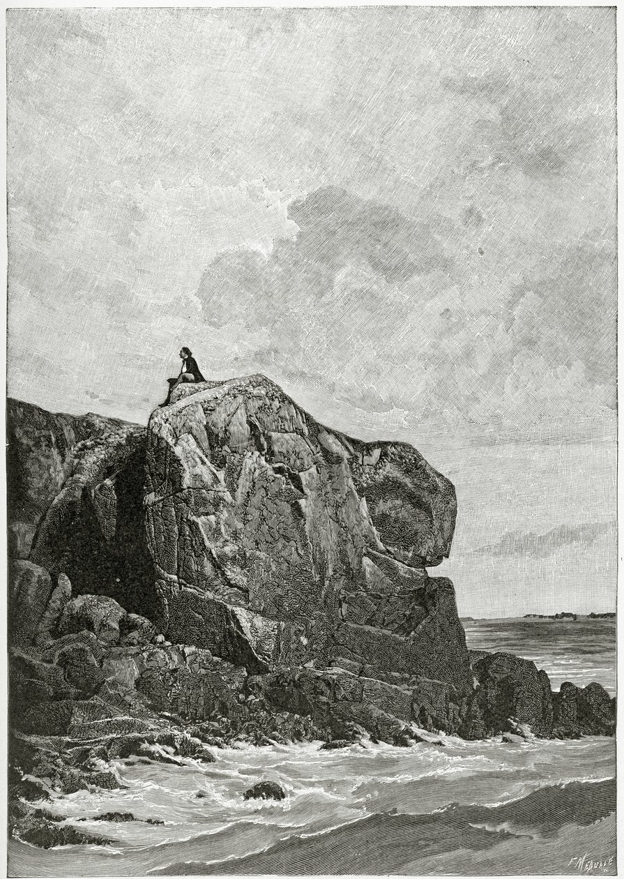 Karkotettujen kallio Jerseyssä, 1800-luku (bw-kaiverrus) tekijältä Fortune Louis Meaulle