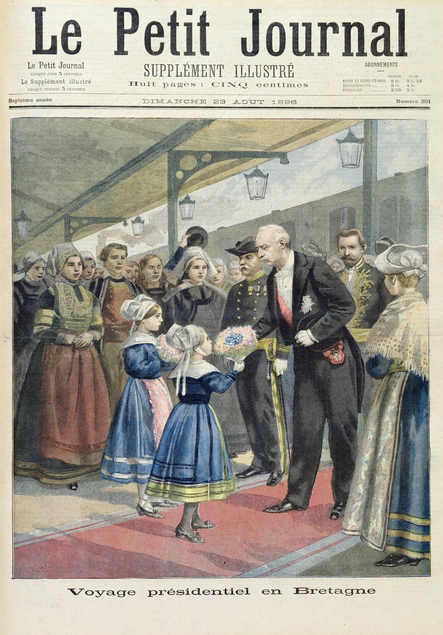 Nimisivu, joka kuvaa Felix Fauren presidentinmatkaa Britanniaan, kuva Le Petit Journalin kuvitetusta liitteestä, 23. elokuuta 1896 tekijältä Fortune Louis Meaulle