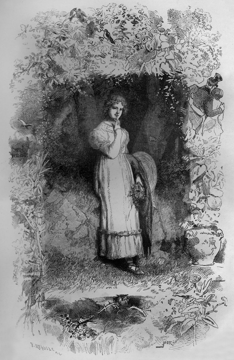 Fantine, kuvitus Victor Hugon romaaniin Les Miserables, Fortune Meaullen kaiverrus. tekijältä Fortune Louis Meaulle