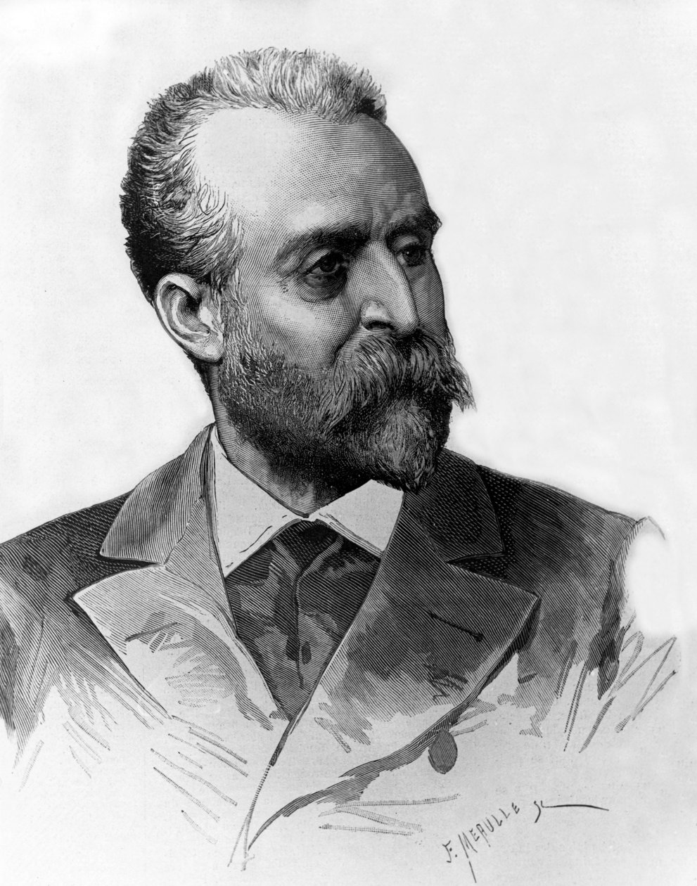 Jaume Ferran i Clua (1851-1929) espanjalainen lääkäri, joka hoiti koleraa Madridissa vuonna 1885, Meaullen kaiverrus. tekijältä Fortune Louis Meaulle