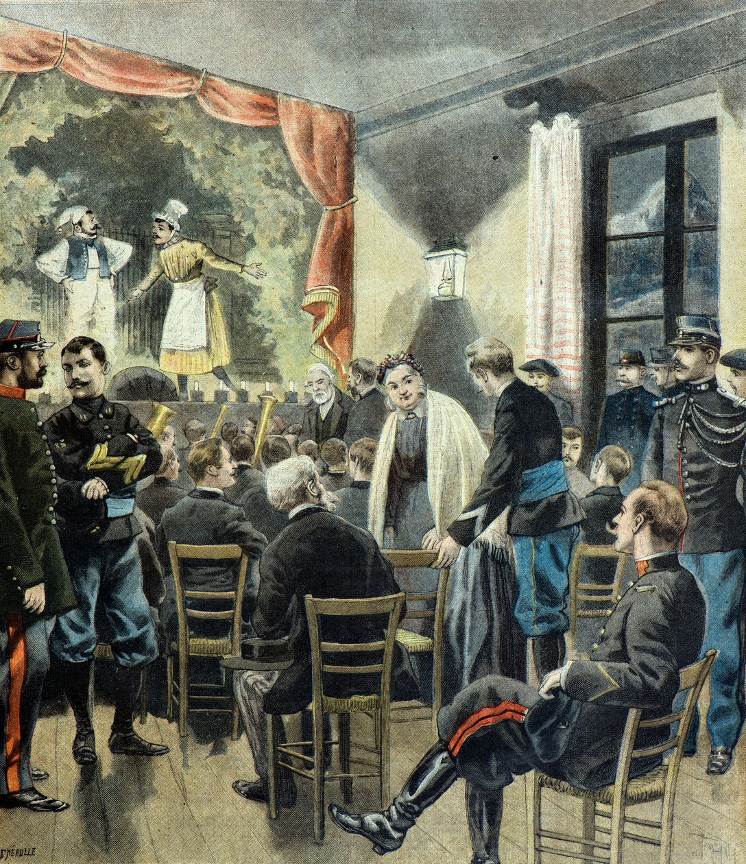 Le theatre aux armeses , alppimetsästäjien esitys tekijältä Fortune Louis Meaulle