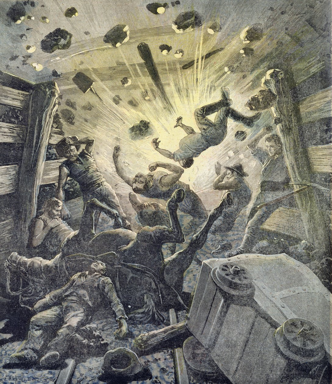 Kaasuräjähdys, kuva Le Petit Journalin kuvitetusta liitteestä, 2. huhtikuuta 1892 tekijältä Fortune Louis Meaulle and Henri Meyer
