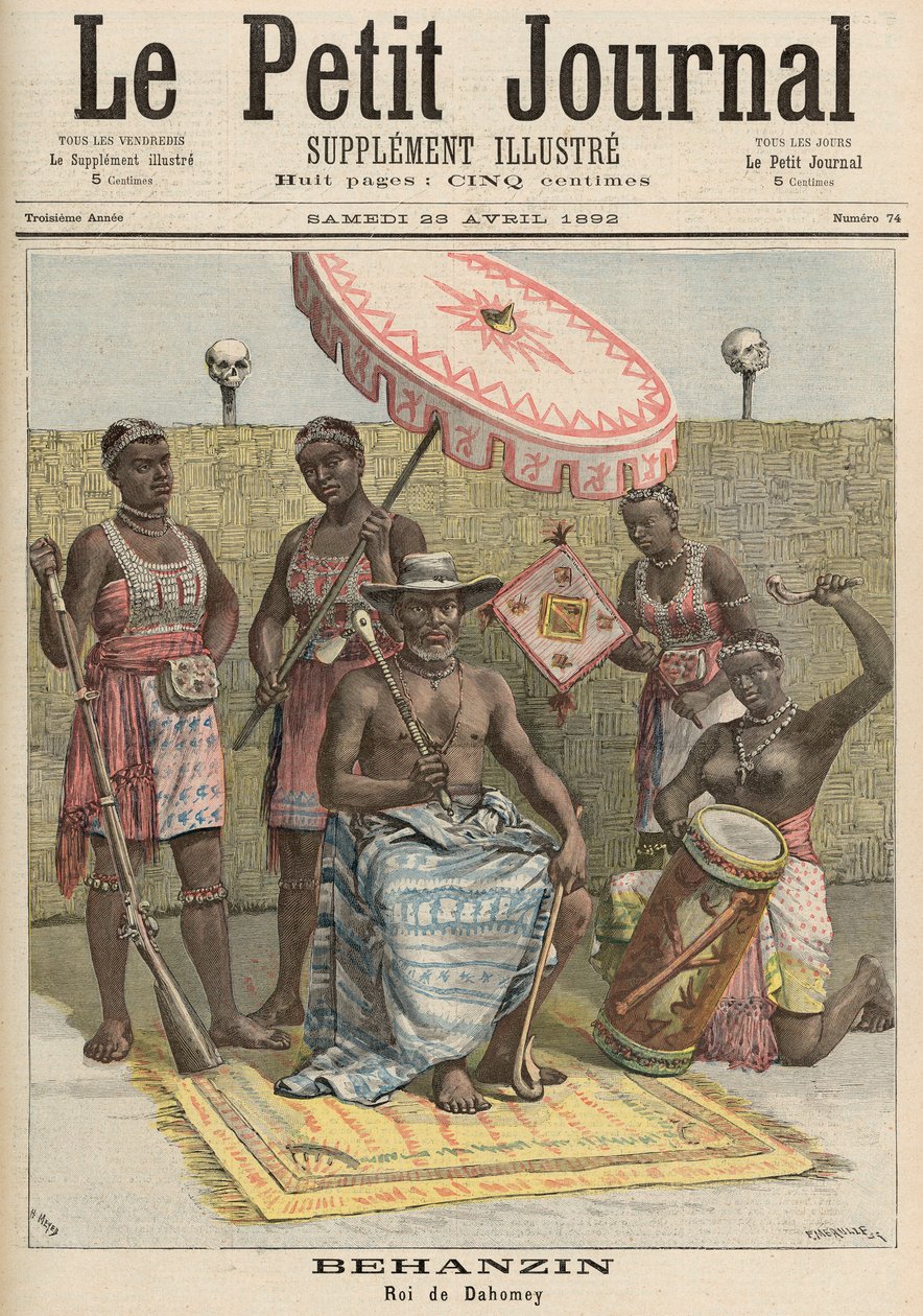 Behanzin (1844-1906) Dahomeyn kuningas, Le Petit Journal -lehdestä, 23. huhtikuuta 1892. tekijältä Fortune Louis Meaulle and Henri Meyer