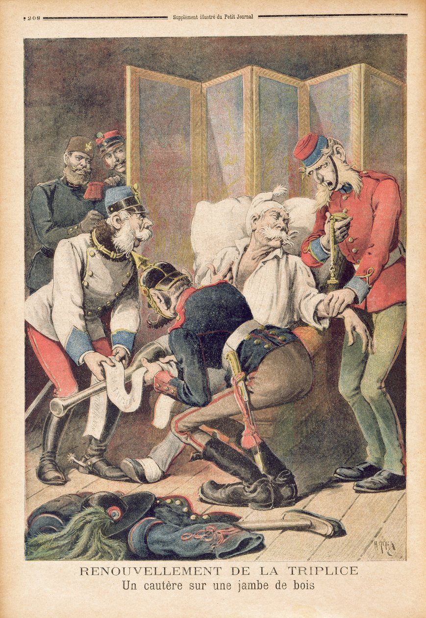 Karikatyyri Saksan, Itävallan ja Italian kolmoisliitosta, "Le Petit Journal", kesäkuu 1896 tekijältä Fortune Louis Meaulle and Henri Meyer