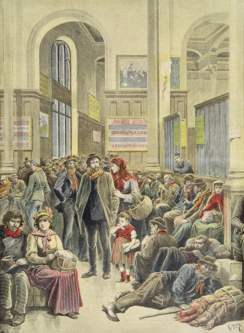 Italialaiset emigrantit Gare Saint-Lazaressa, "Le Petit Journal", 29. maaliskuuta 1896 tekijältä Fortune Louis Meaulle and Henri Meyer