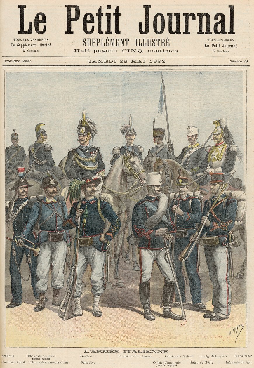 Italian armeija, "Le Petit Journal", 28. toukokuuta 1892 (väri litho) tekijältä Fortune Louis Meaulle and Henri Meyer