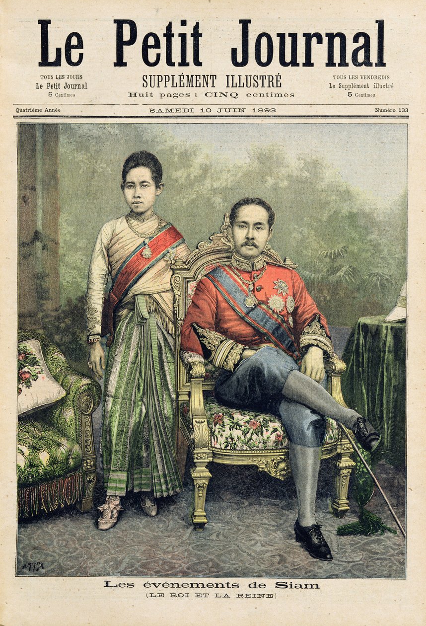 Siamin kuningas ja kuningatar, kuvitus "Le Petit Journalista", 10. kesäkuuta 1893 tekijältä Fortune Louis Meaulle and Henri Meyer