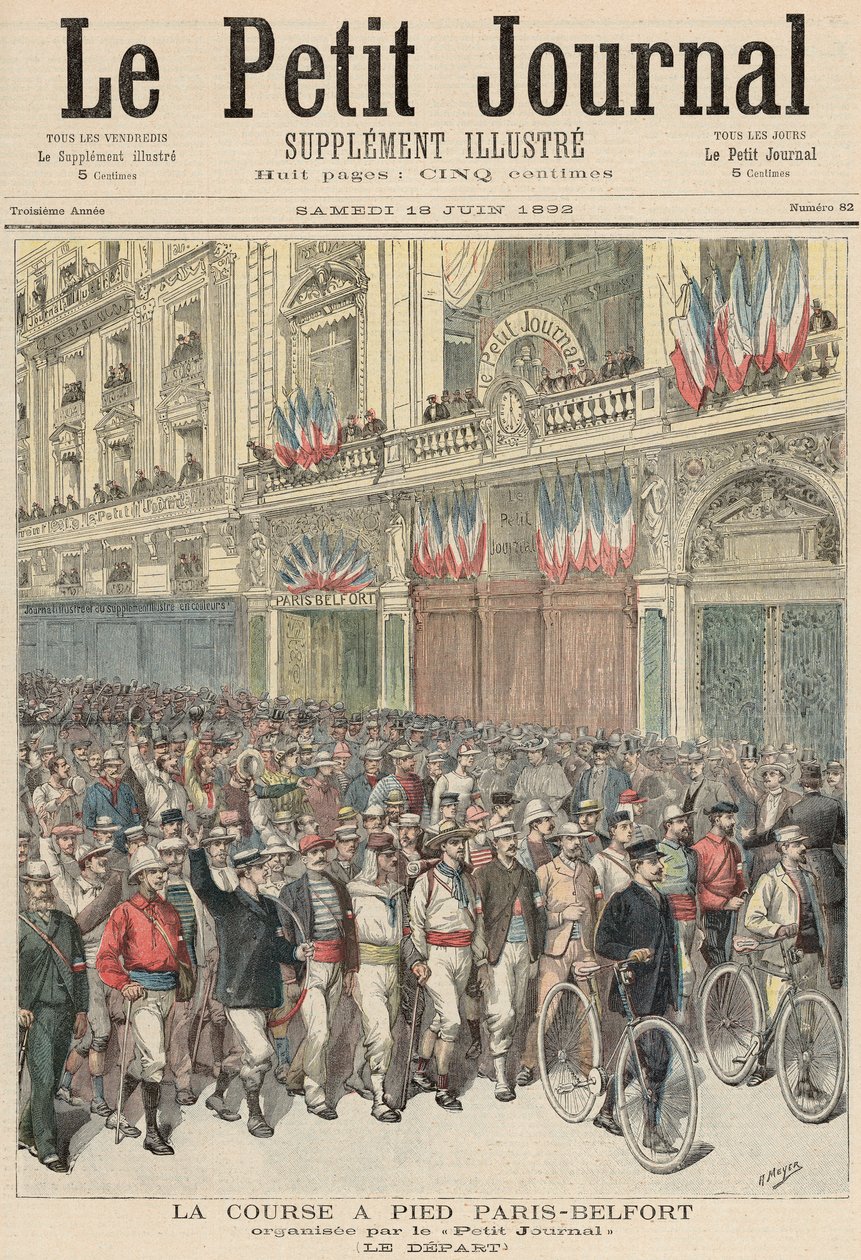 Road Race -kilpailun alku Pariisista Belfortiin, "Le Petit Journal", 18. kesäkuuta 1892 tekijältä Fortune Louis Meaulle and Henri Meyer