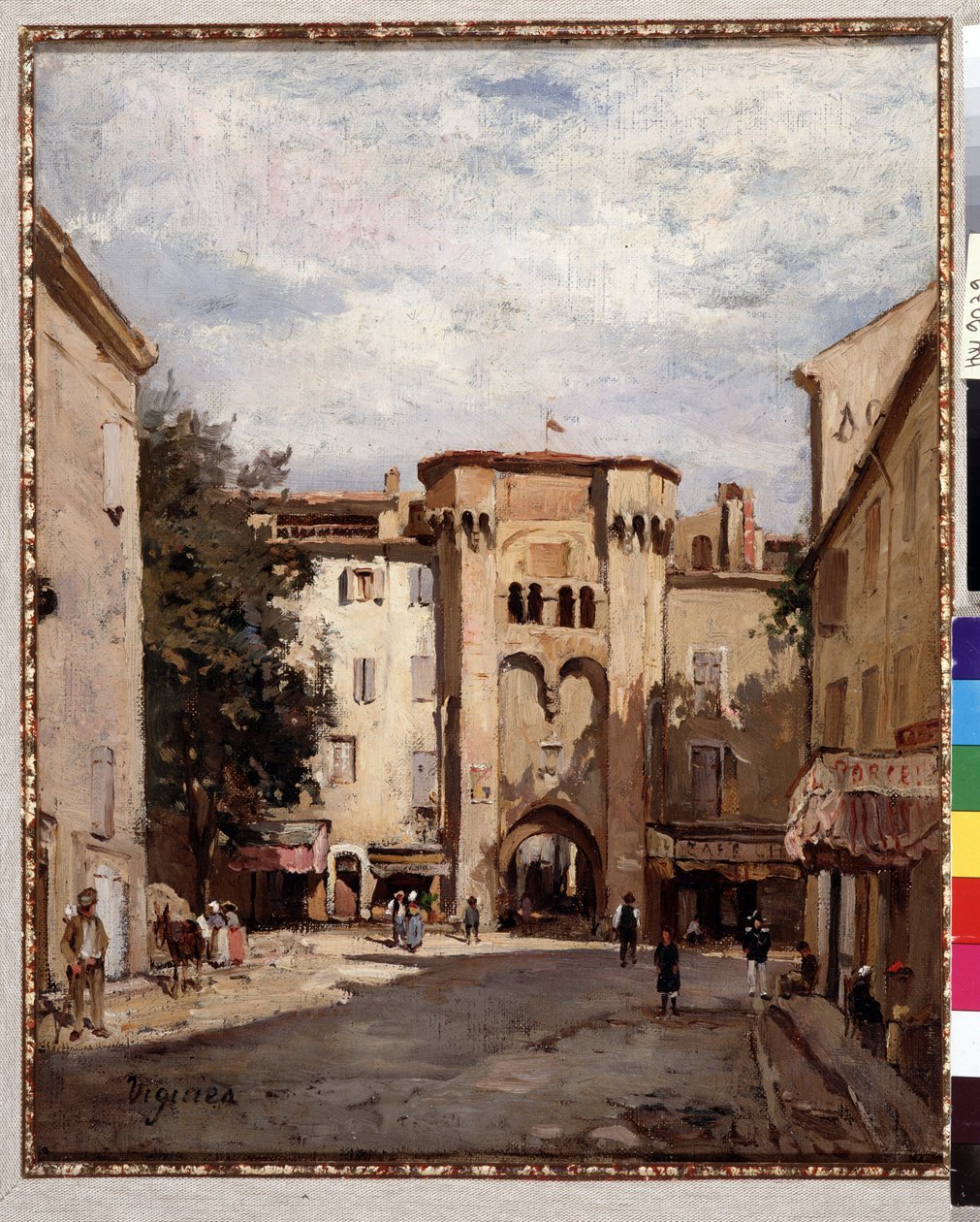 Cavaillonin linnoitettu ovi Vaucluse-maalauksessa Fortune Viguier (1841-1916) Dim. 39,5x32 cm Pakollinen maininta: Kokoelman perustan terveiset Provencesta, Marseillesta tekijältä Fortune Viguier