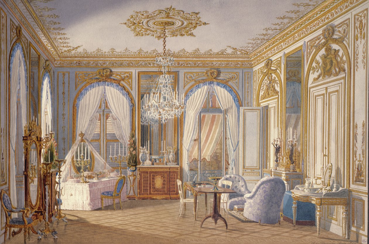 Keisarinna Eugenien pukuhuone Saint-Cloudissa, 1860 (wc paperilla) tekijältä Fortune de Fournier