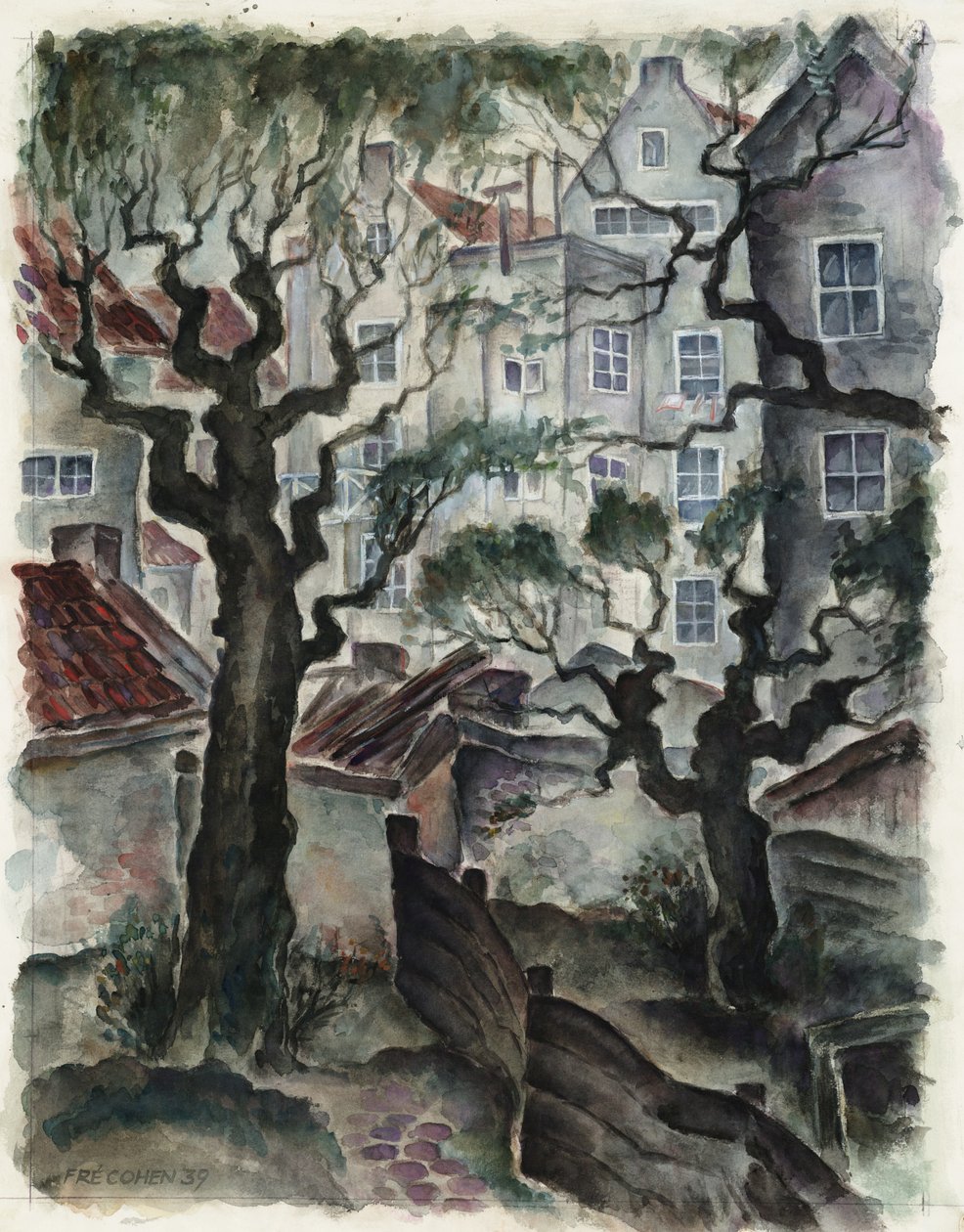Fré Cohen 1939 piirustus Nieuwe Herengracht Talojen takaosa tekijältä Fré Cohen
