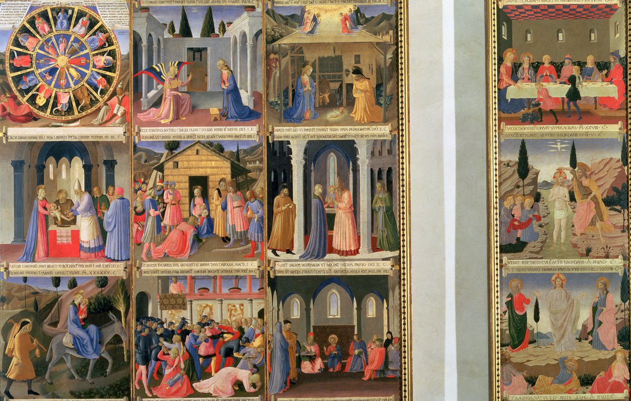 Kohtauksia Kristuksen elämästä, paneelit 1 ja 2 Santissima Annunziatan hopeaaarresta, n. 1450-53 (tempera paneelissa) tekijältä Fra Angelico