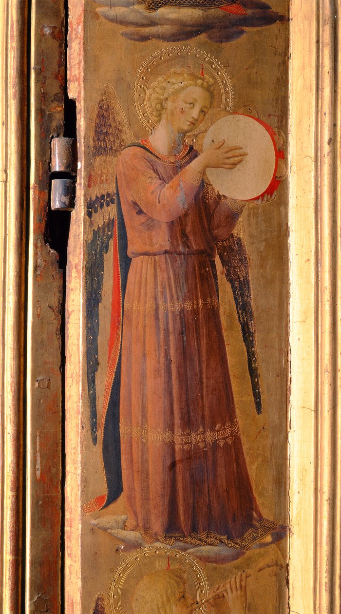 Enkeli soittamassa tamburiinia, yksityiskohta Linaiuolin triptyykistä, 1433 (tempera paneelissa) tekijältä Fra Angelico