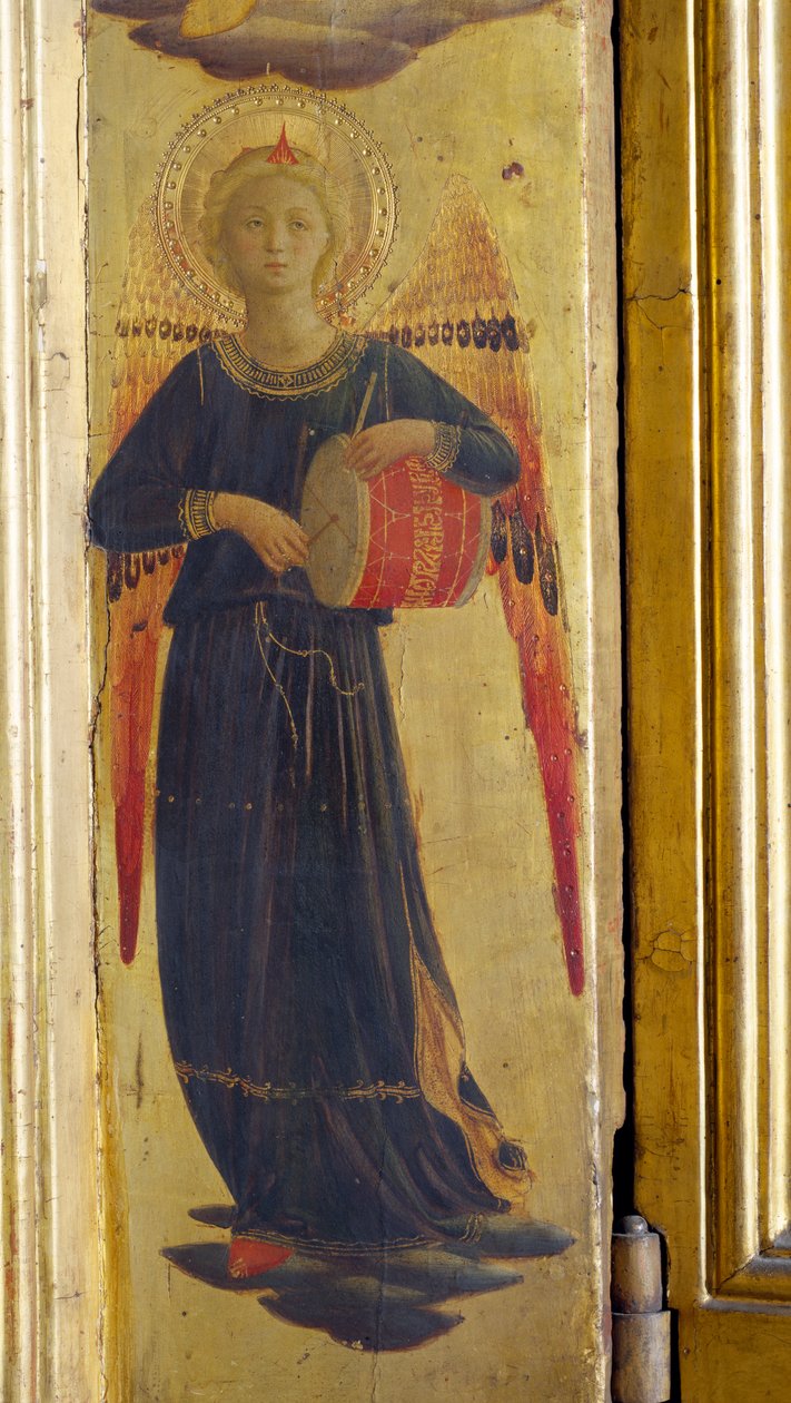 Enkeli lyö rumpua, yksityiskohta Linaivoli Triptyykistä, 1433 (tempera paneelissa) tekijältä Fra Angelico