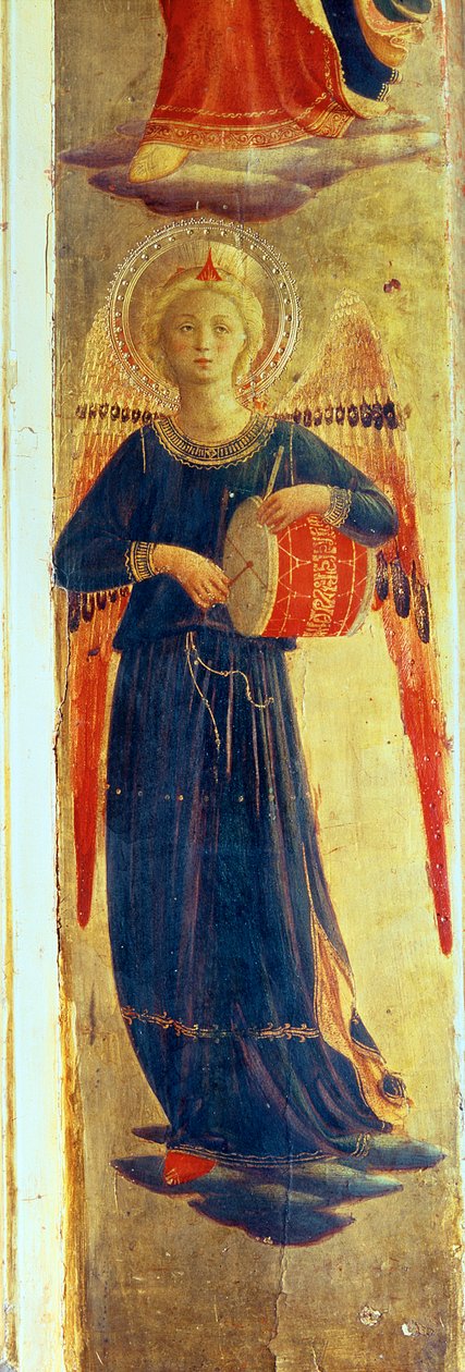 Enkeli lyö rumpua Linaiuolin triptyykistä, 1433 tempera paneelin yksityiskohdassa 75621 tekijältä Fra Angelico