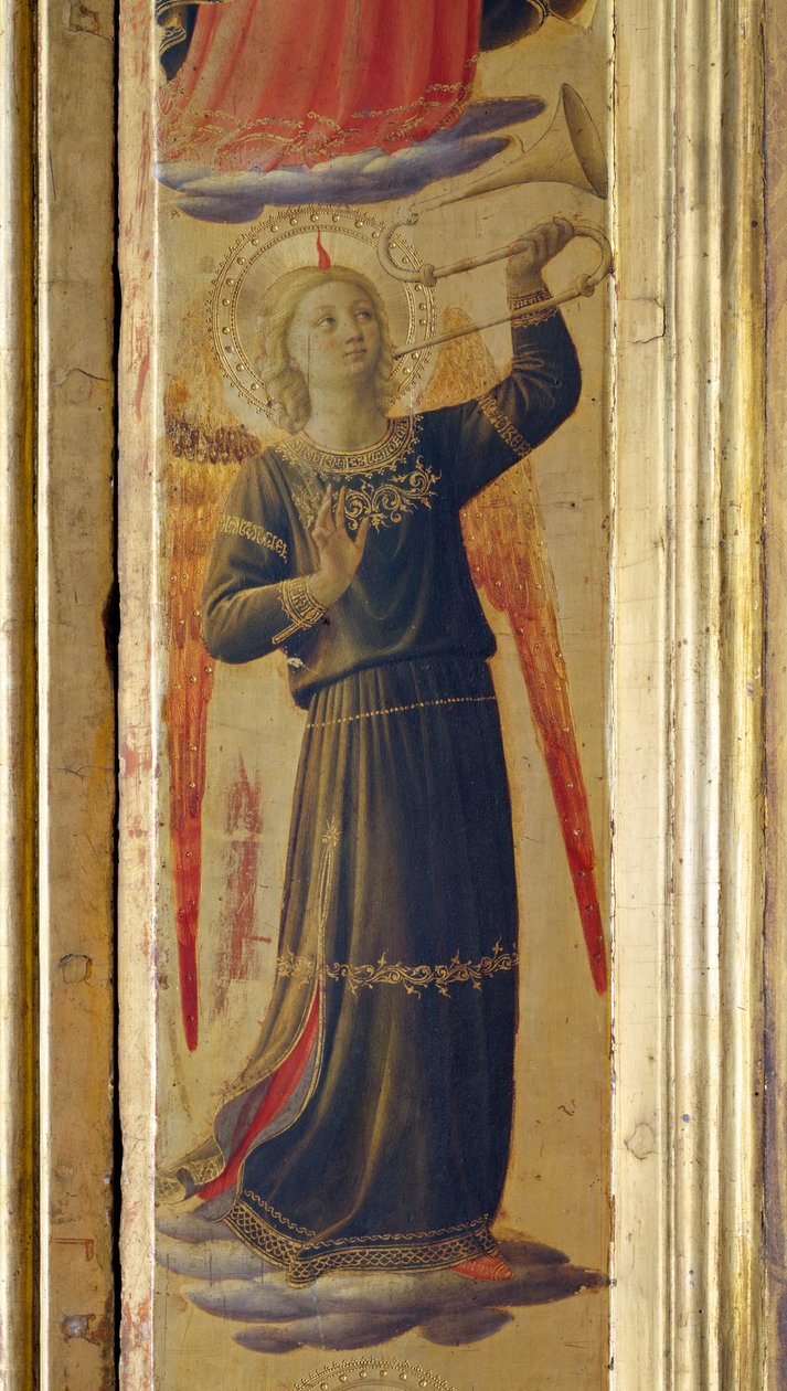 Enkeli kädessään trumpetti, yksityiskohta Linaivoli-triptyykistä, 1433 (tempera paneelissa) tekijältä Fra Angelico