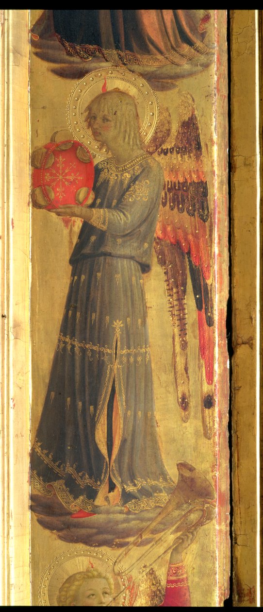 Enkeli soittaa tamburiinia, yksityiskohta Linaivoli-triptyykistä, 1433 (tempera paneelissa) tekijältä Fra Angelico