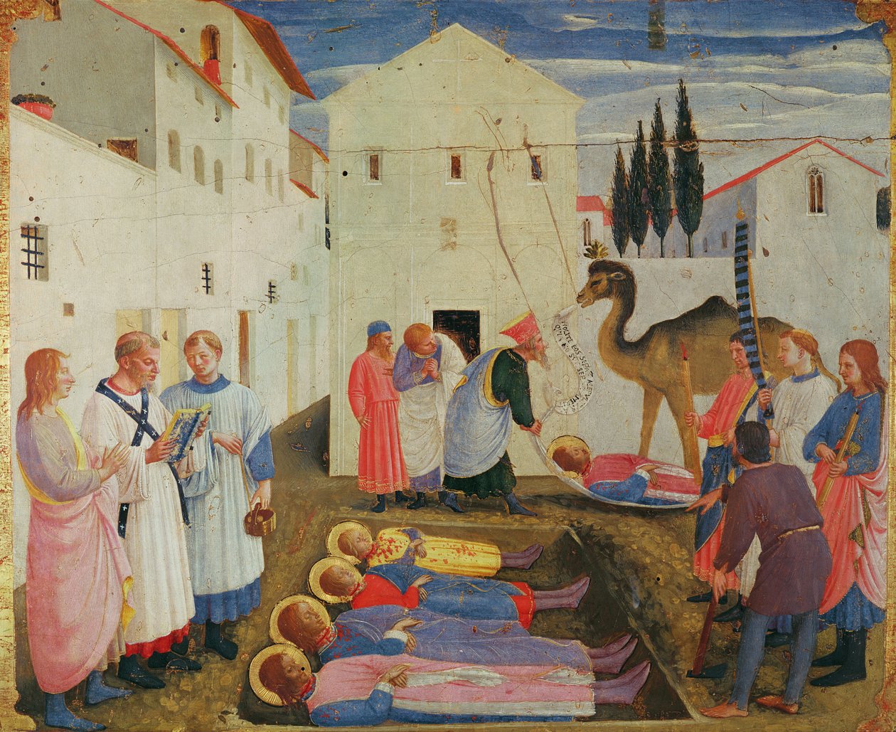 SS:n hautaaminen. Cosimo ja Damian (tempera paneelissa) tekijältä Fra Angelico