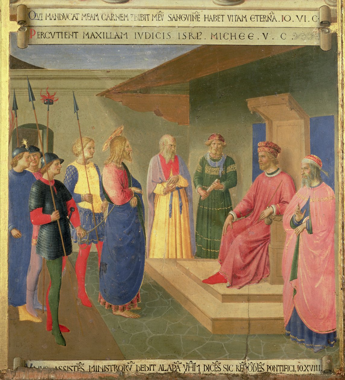 Kristus ennen Kaifaa, yksityiskohta Santissima Annunziatan hopeavaraston kolmannesta paneelista, n. 1450-1453 (tempera paneelissa) tekijältä Fra Angelico