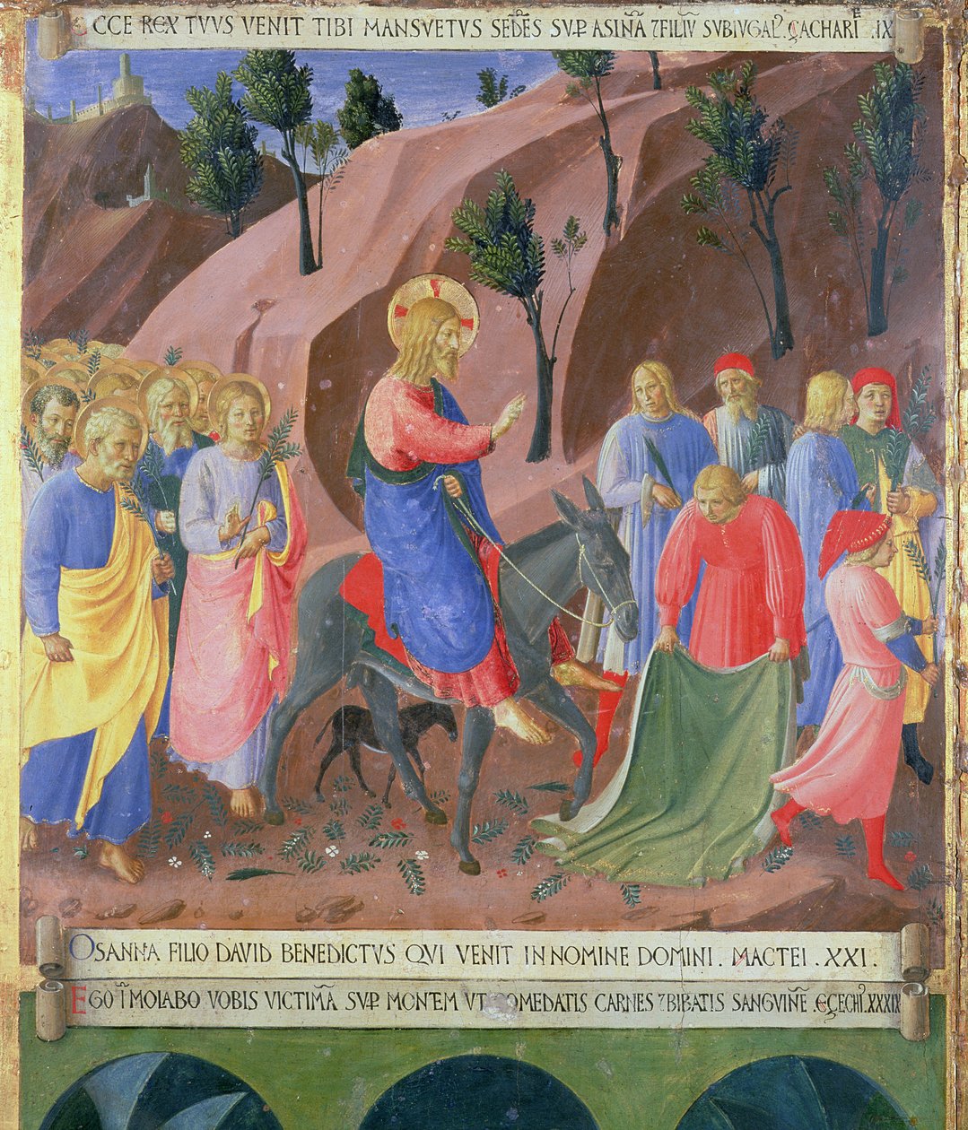 Kristuksen sisääntulo Jerusalemiin, yksityiskohta Santissima Annunziatan hopea-aarreen paneelista kolme, n. 1450-1453 (tempera paneelissa) tekijältä Fra Angelico