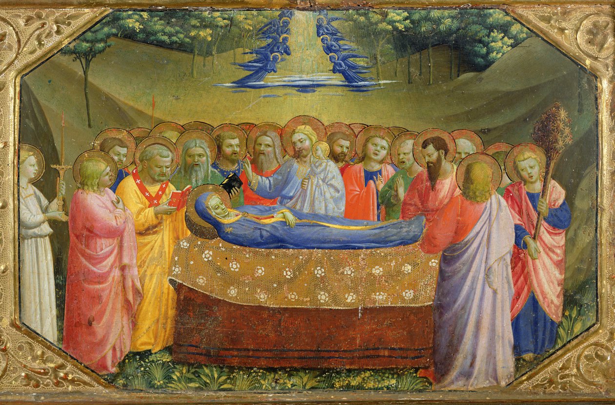 Neitsyt Marian hautajaiset ilmestysalttaritaulun predellasta, n. 1430-1432 (tempera ja kulta paneelissa) tekijältä Fra Angelico