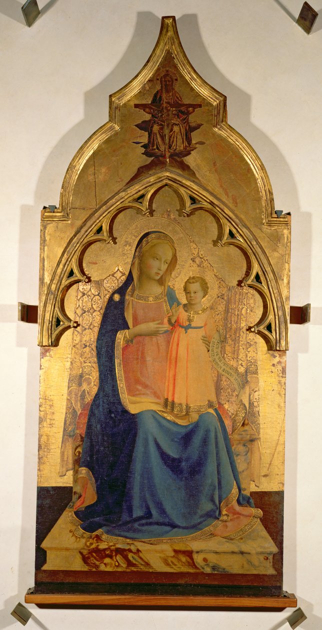 Madonna ja lapsi, keskipaneeli Madonna ja lapsi Pyhän kolminaisuuden tabernaakkelin kanssa, n. 1430 (tempera paneelissa) (katso myös 94746-47) tekijältä Fra Angelico