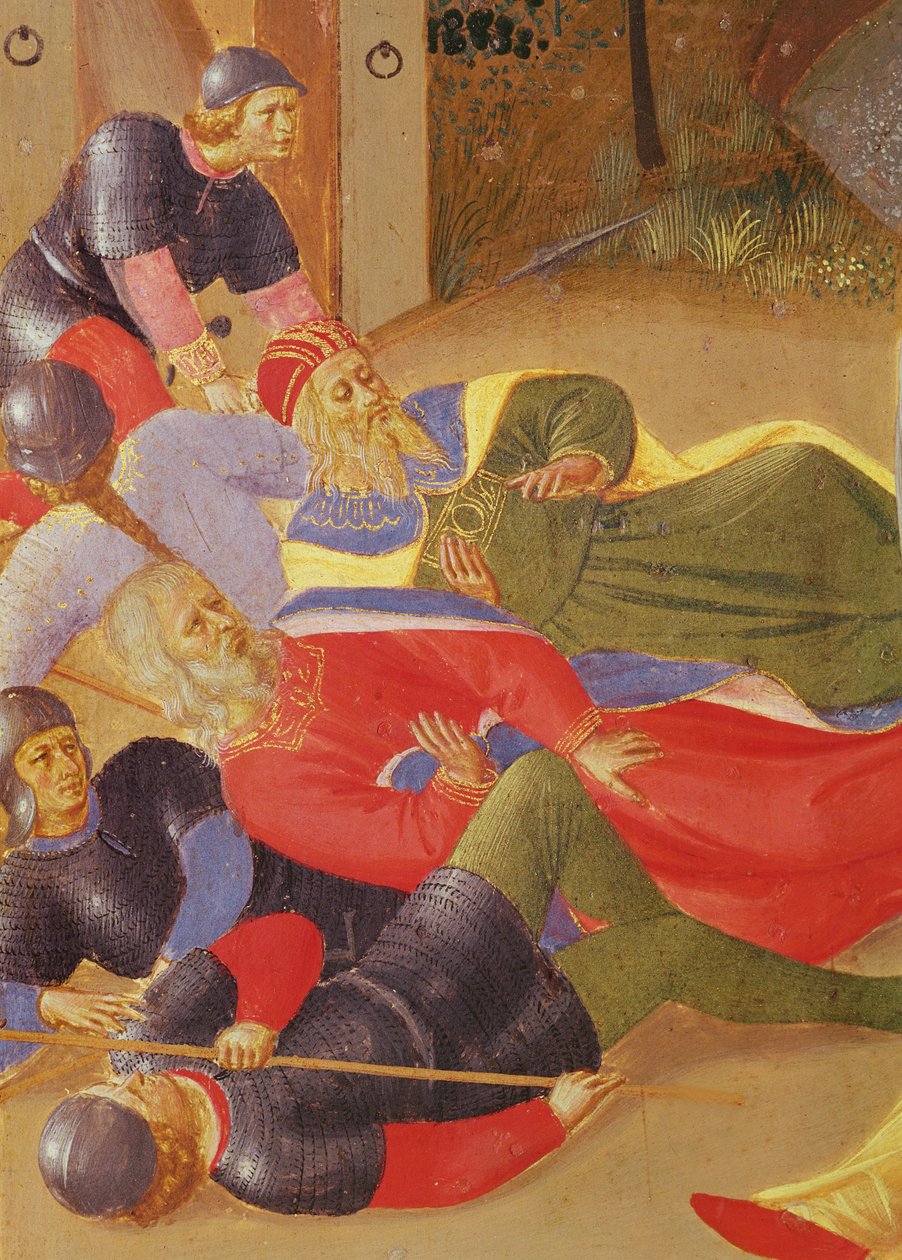Kohtauksia Kristuksen elämästä, 2. paneeli, joka kuvaa Juudaksen pettämistä, yksityiskohta kaadetuista hahmoista, 1450-3 tempera puulla tekijältä Fra Angelico