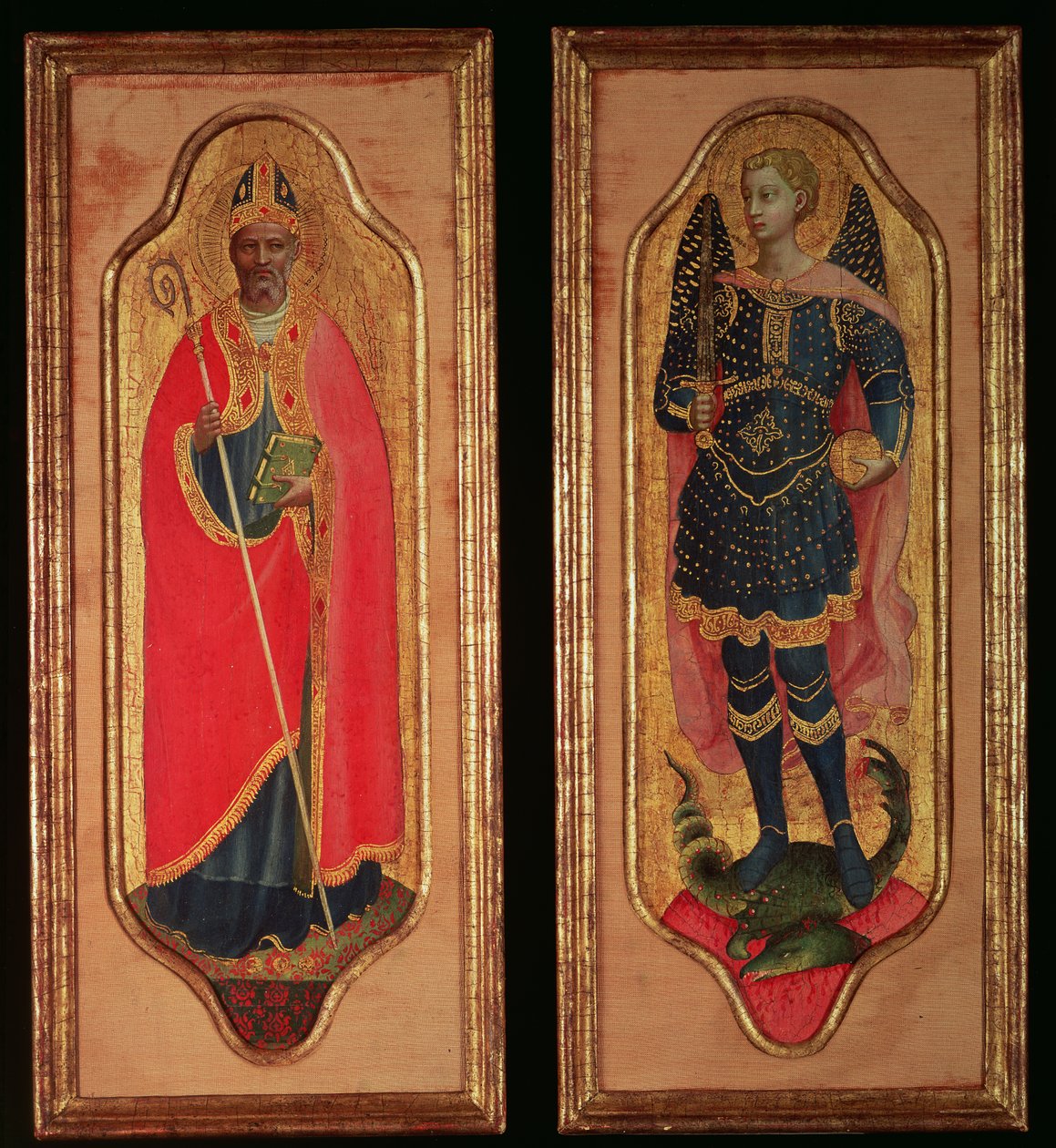 Pyhä Nikolaus Barilainen ja Pyhä Mikael, n. 1423 (tempera puulla) tekijältä Fra Angelico