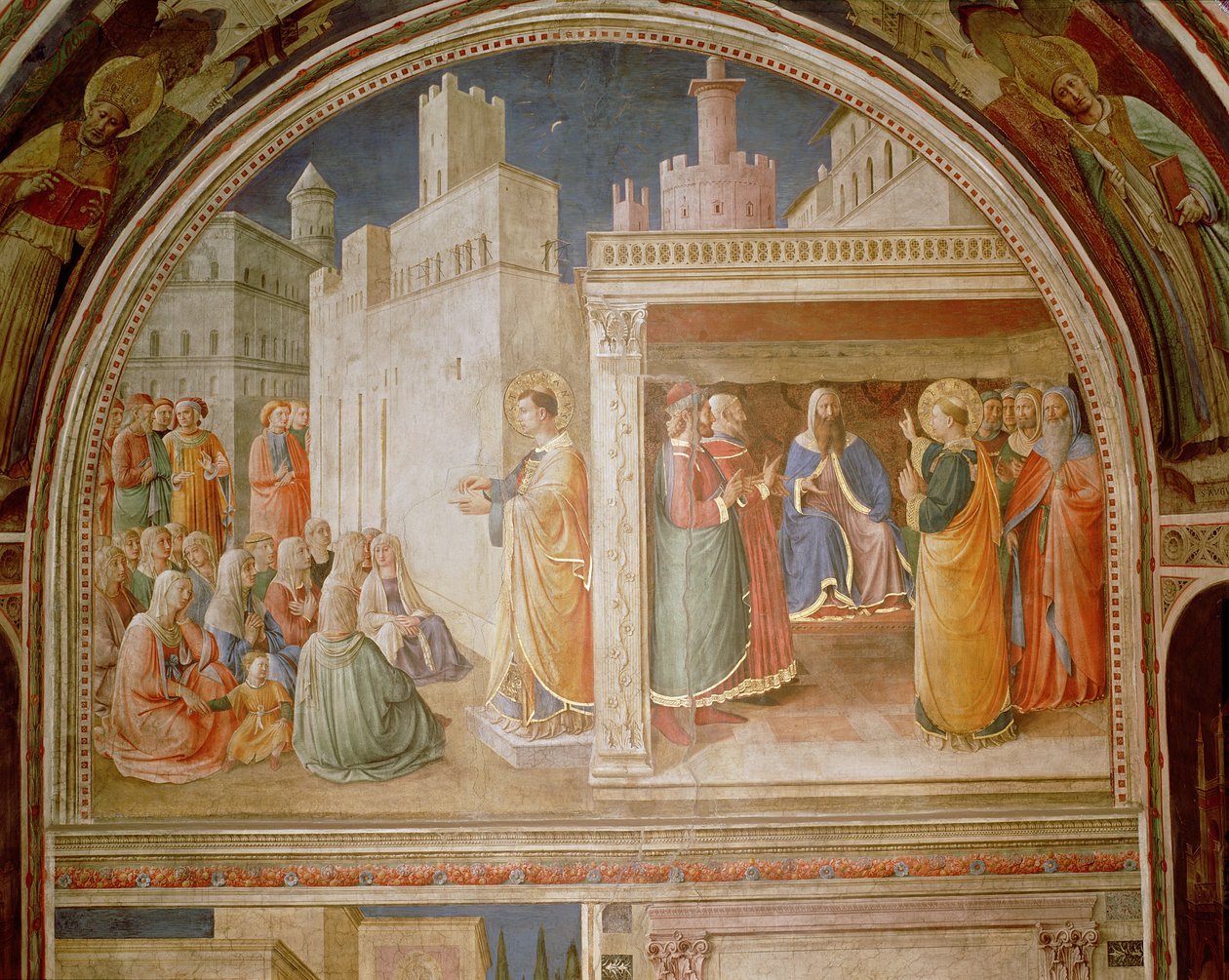 Pyhä Stefanus saarnaamassa ja Pyhä Stefanus puhumassa neuvostolle tekijältä Fra Angelico
