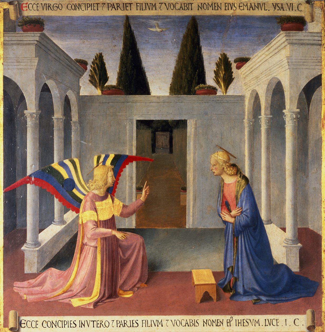 Annunciation, yksityiskohta Santissima Annunziatan hopeavaraston ensimmäisestä paneelista, n. 1450-53 (tempera paneelissa) tekijältä Fra Angelico