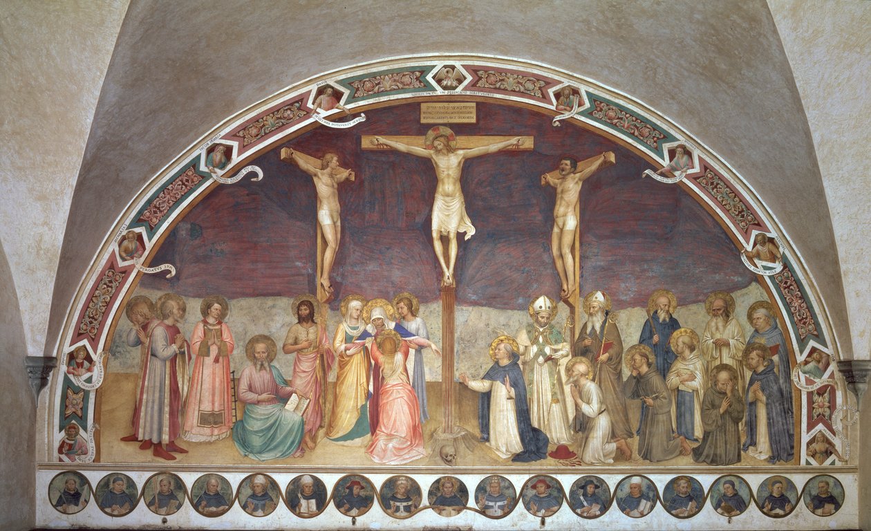 Ristiinnaulitseminen SS:n kanssa. Cosmas, Damian, Francis ja Bernard, 1442 tekijältä Fra Angelico